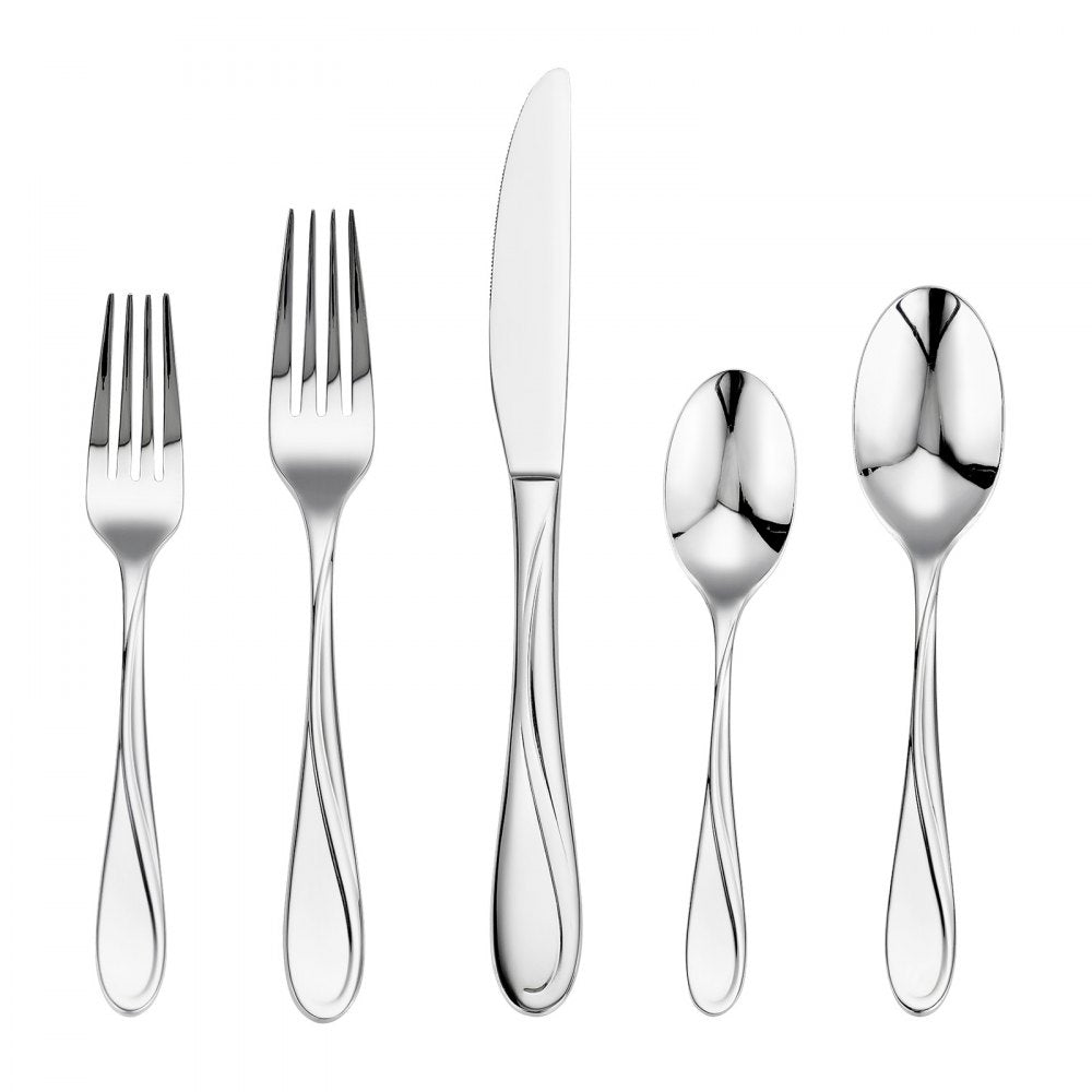 VEVOR 65-Piece Silverware Set, Food-Grade Stainless Steel Flatware Utensils, Mirror Finished Cutlery Set, Dishwasher Safe Eating Tableware for Kitchen Home, Service for 12, Include Knife Fork Spoon