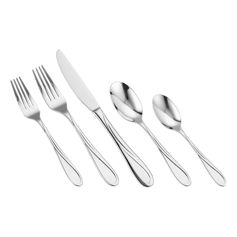 VEVOR 45-Piece Silverware Set, Food-Grade Stainless Steel Flatware Utensils, Mirror Finished Cutlery Set, Dishwasher Safe Eating Tableware for Kitchen Home, Service for 8, Include Knife Fork Spoon
