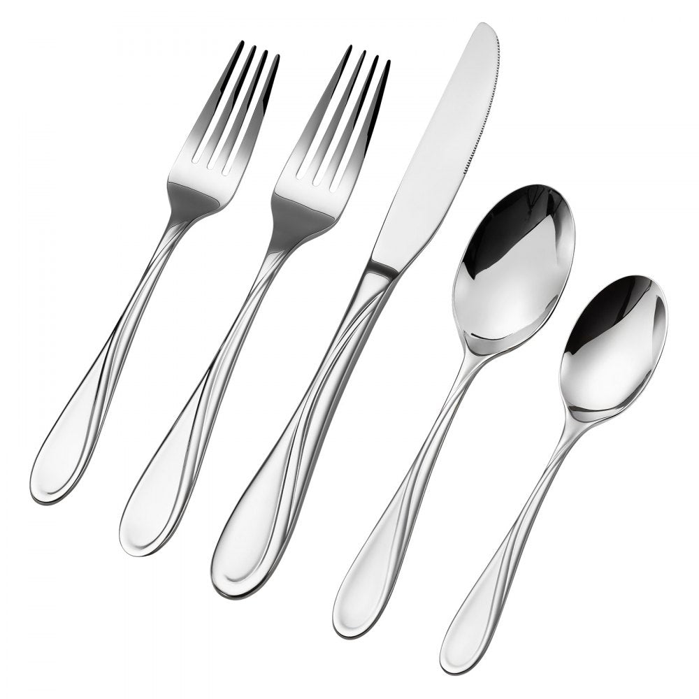 VEVOR 45-Piece Silverware Set, Food-Grade Stainless Steel Flatware Utensils, Mirror Finished Cutlery Set, Dishwasher Safe Eating Tableware for Kitchen Home, Service for 8, Include Knife Fork Spoon