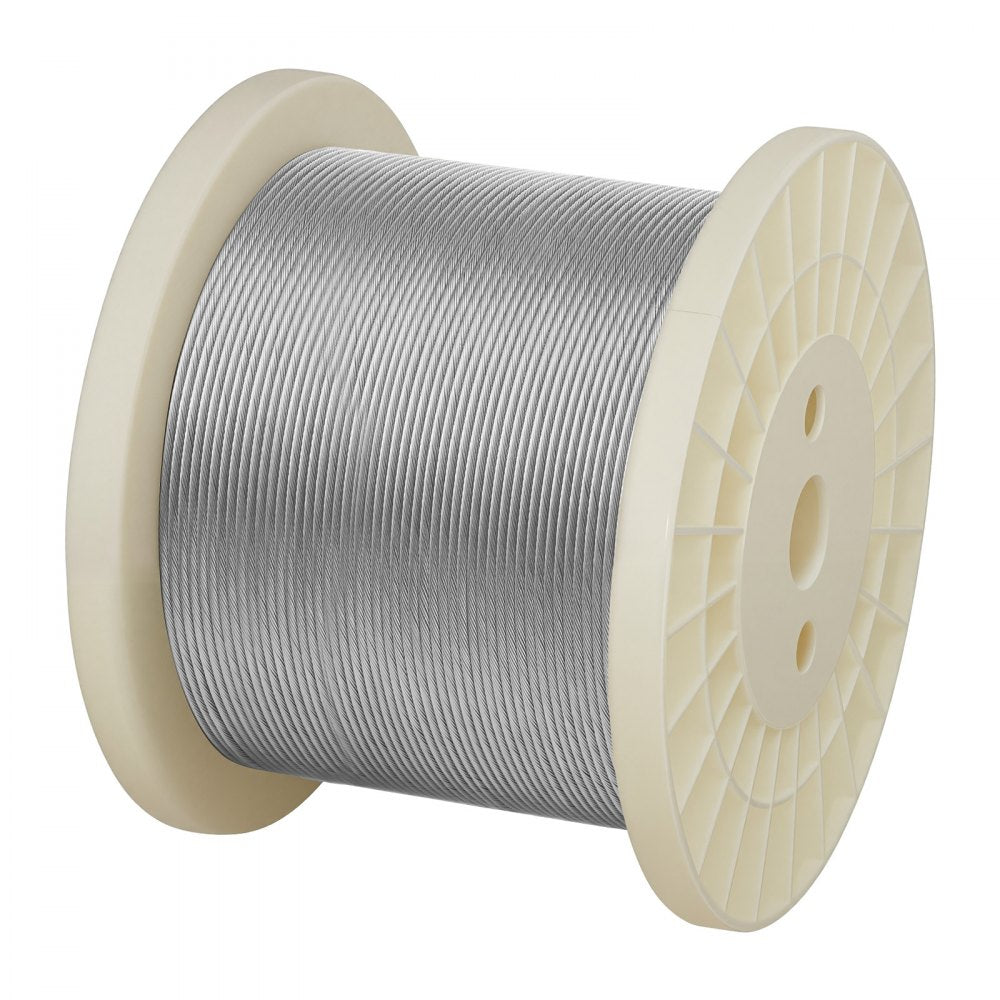 VEVOR 1/8 Inch Wire Rope, 500 ft Length, 316 Stainless Steel Wire Cable with Cutter, 1760 lbs Breaking Strength, 1 x 19 Strands Construction, Steel Cable for Deck Railing System, Garden Trellis