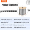 VEVOR 316 Stainless Steel Cable 1/8" 1x19 Steel Cable Wire Rope 150M/500FT Cable Railing Transport Wire Rope Cable for Railing Decking DIY Balustrade(150M)