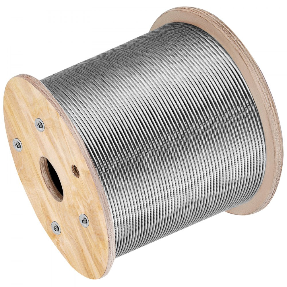VEVOR 316 Stainless Steel Cable 1/8" 1x19 Steel Cable Wire Rope 150M/500FT Cable Railing Transport Wire Rope Cable for Railing Decking DIY Balustrade(150M)