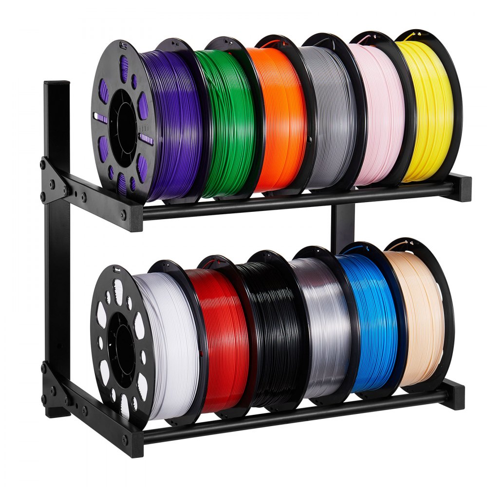 VEVOR Wall Mount Printer Filament Storage Rack, 2-Tier Wall Bracket Storage Shelf, Rolling Filament Spool Holders Racks with Wheels, Filaments Organzied for 3D Printing Studio, Workshop (Shelf Only)