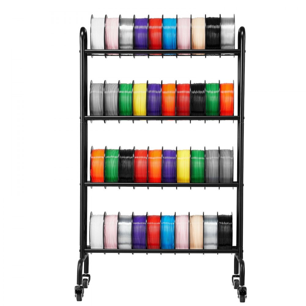 VEVOR 3D Printer Filament Storage Rack, 4 Tier Heavy Duty Storage Shelf, Rolling Filament Spool Holders Racks with Wheels, Filaments Organzied for 3D Printing Station, Office, Workshop (Shelf Only)