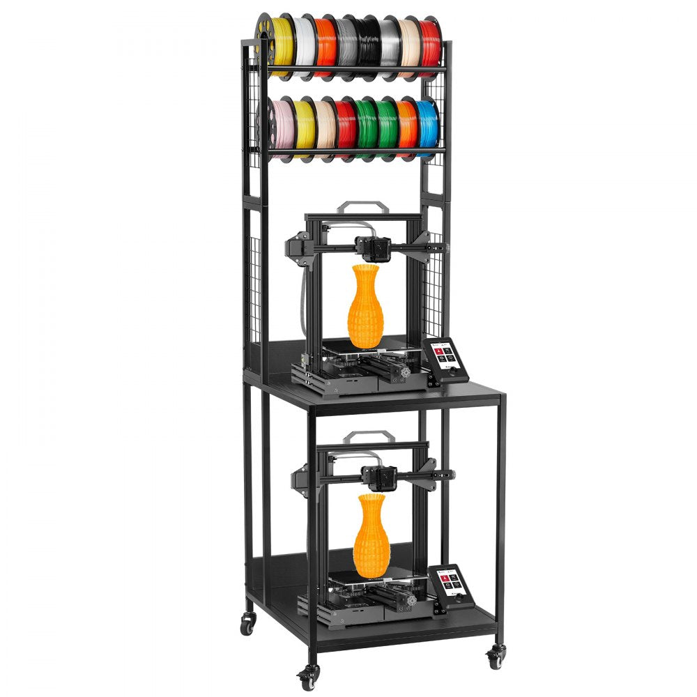 VEVOR 3D Printer Filament Storage Rack, 4-Tier 3D Printer Stand with Filament Storage, Spools Holder Racks Cart with Wheels, Filaments Organzied for 3D Printing Station, Office, Workshop (Shelf Only)