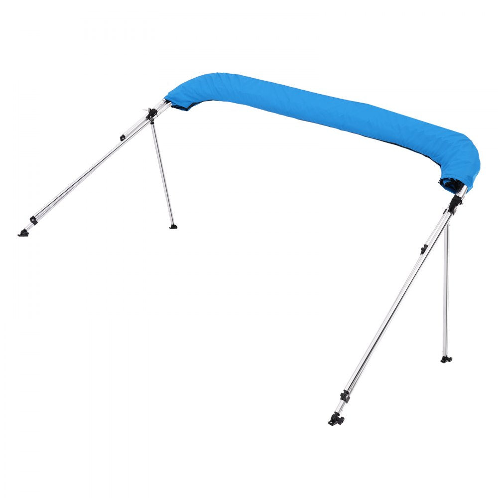 VEVOR 3 Bow Boat Bimini Tops, 600D Polyester Canopy with Aluminum Alloy Frame, Waterproof & Sun Shade Boat Awning Canopy with Storage Bag, 2 Support Poles, 4 Straps, 6'Lx(54"-60")Wx46"H, Pacific Blue