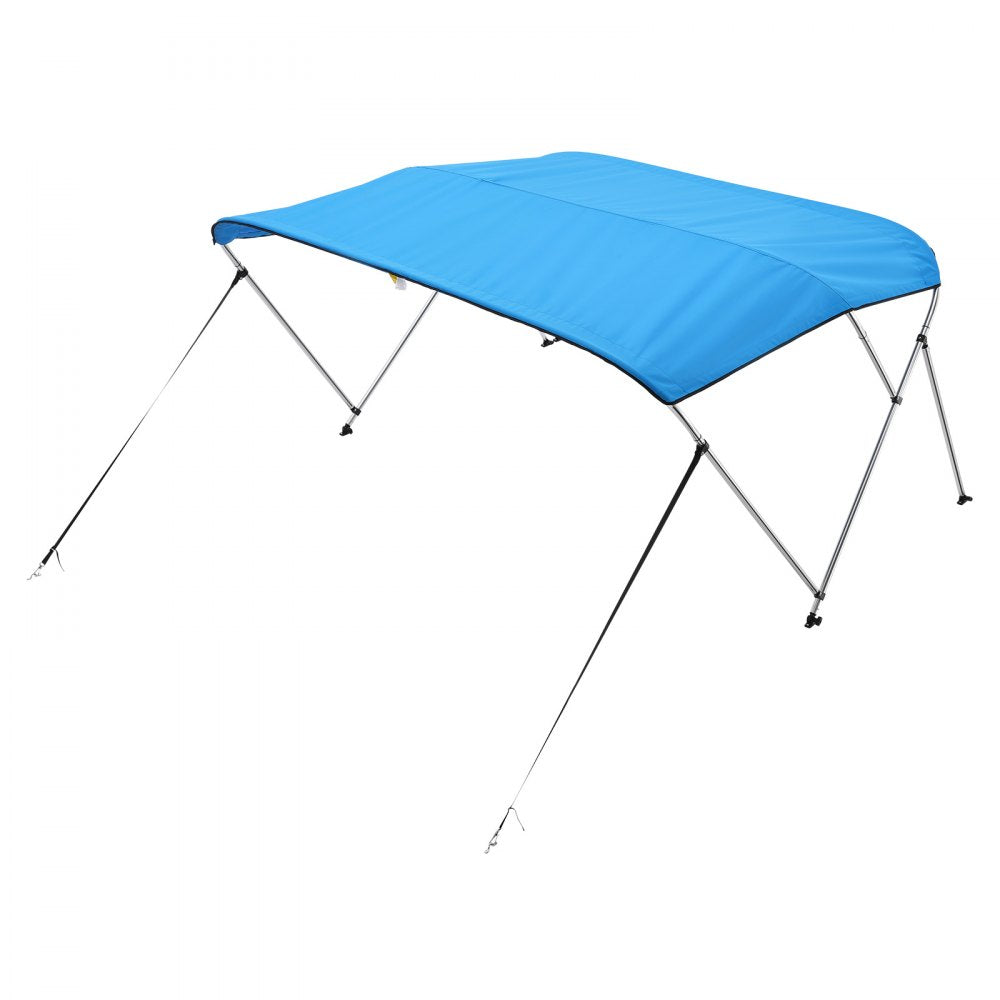 VEVOR 3 Bow Boat Bimini Tops, 600D Polyester Canopy with Aluminum Alloy Frame, Waterproof & Sun Shade Boat Awning Canopy with Storage Bag, 2 Support Poles, 4 Straps, 6'Lx(54"-60")Wx46"H, Pacific Blue