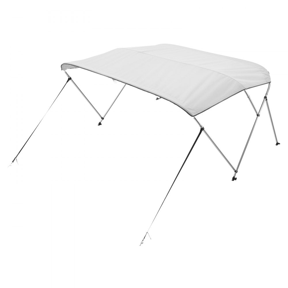 VEVOR 3 Bow Boat Bimini Tops, 600D Polyester Canopy with Aluminum Alloy Frame, Waterproof & Sun Shade Boat Awning Canopy with Storage Bag, 2 Support Poles, 4 Straps, 6'Lx(67"-72")Wx46"H, Light Grey