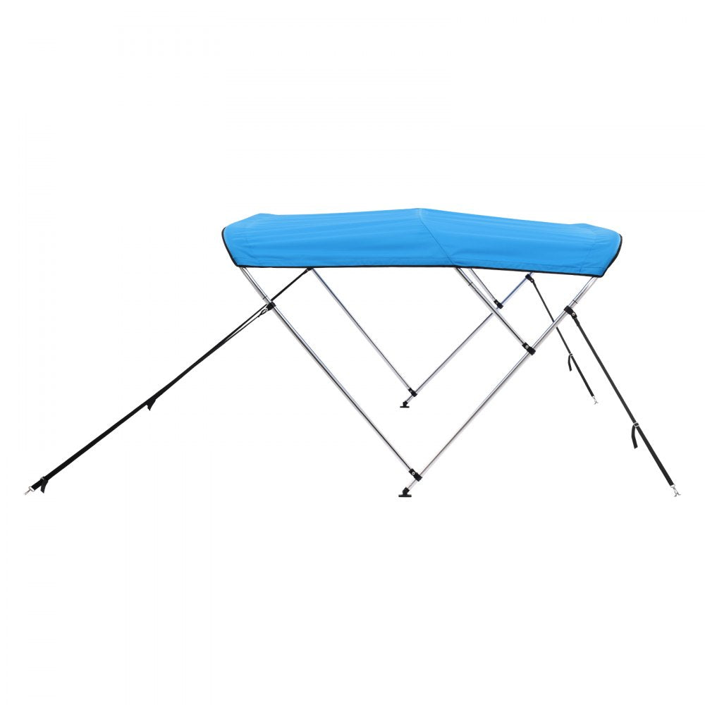 VEVOR 3 Bow Boat Bimini Tops, 600D Polyester Canopy with Aluminum Alloy Frame, Waterproof & Sun Shade Boat Awning Canopy with Storage Bag, 2 Support Poles, 4 Straps, 72"Lx(79"-84")Wx46"H, Pacific Blue