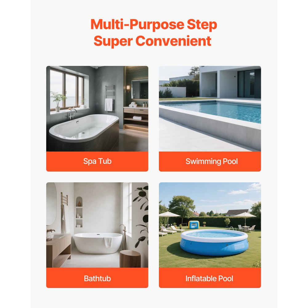 VEVOR Hot Tub Steps with Handrail, 3-Step Spa Outdoor Stairs, Heavy Duty 25.2 inch Wide Above-Ground/Inflatable Pool Ladder with 550 lbs Weight Capacity, Multi-Use for Porch, Patio, Deck, Trailers