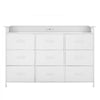 VEVOR 9 Drawer Dresser, Tall Drawer Dresser with Fabric Bin, Closet Storage Drawers with Sturdy Metal Frame, LED Lights & Built-in Outlet, Fabric Storage Tower for Bedroom, Hallway, Closet, White