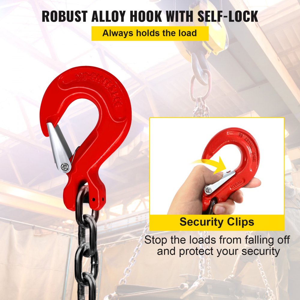 VEVOR Chain Sling, 5/16 inch x 10 ft Lifting Chains with Hooks, G80 Engine Chain Hoist Lifts, 11000 lbs/5 Ton Capacity Lifting Sling Chains for Engine Hoist, Engine Lift Chain with 4 Leg Grab Hooks