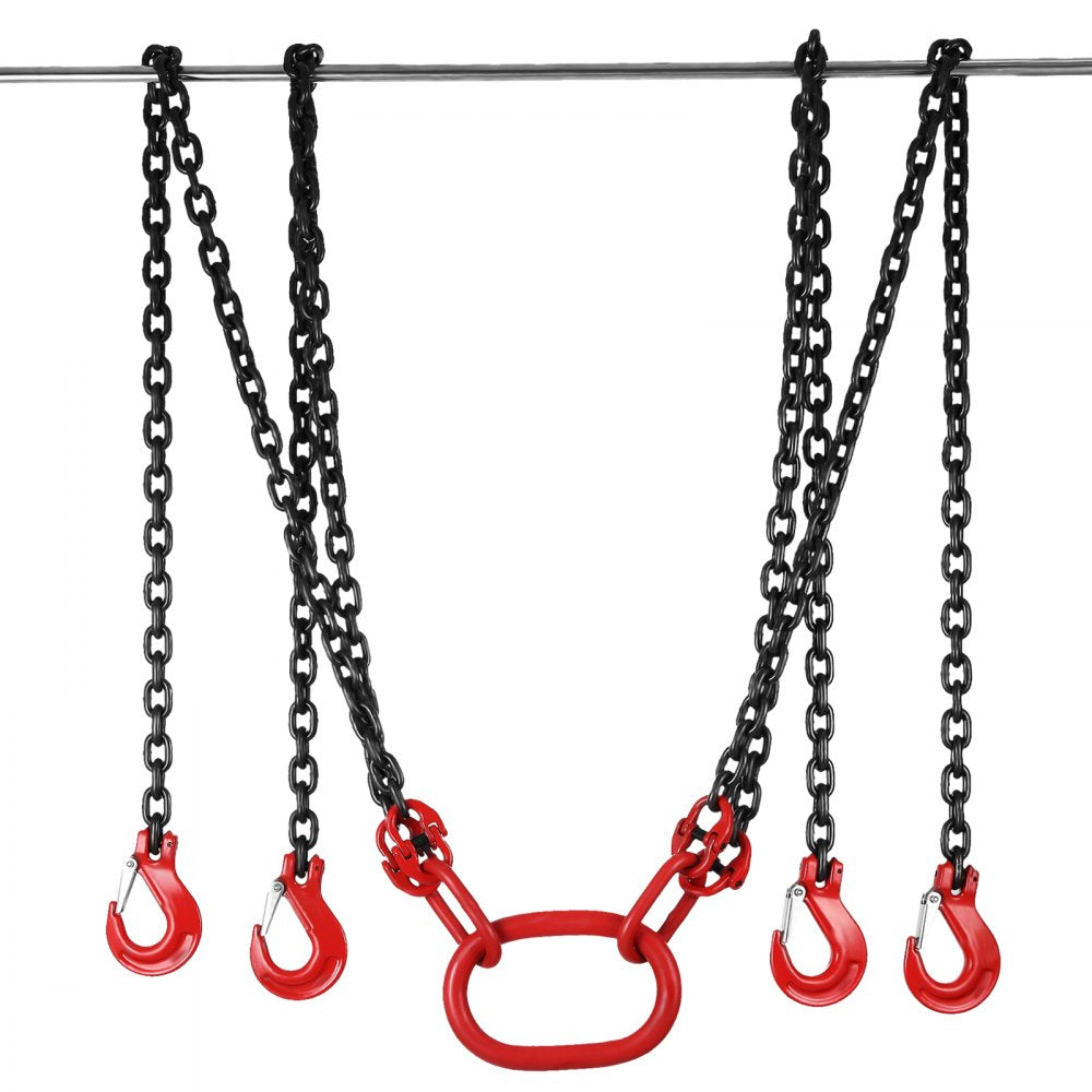 VEVOR Chain Sling, 5/16 inch x 10 ft Lifting Chains with Hooks, G80 Engine Chain Hoist Lifts, 11000 lbs/5 Ton Capacity Lifting Sling Chains for Engine Hoist, Engine Lift Chain with 4 Leg Grab Hooks