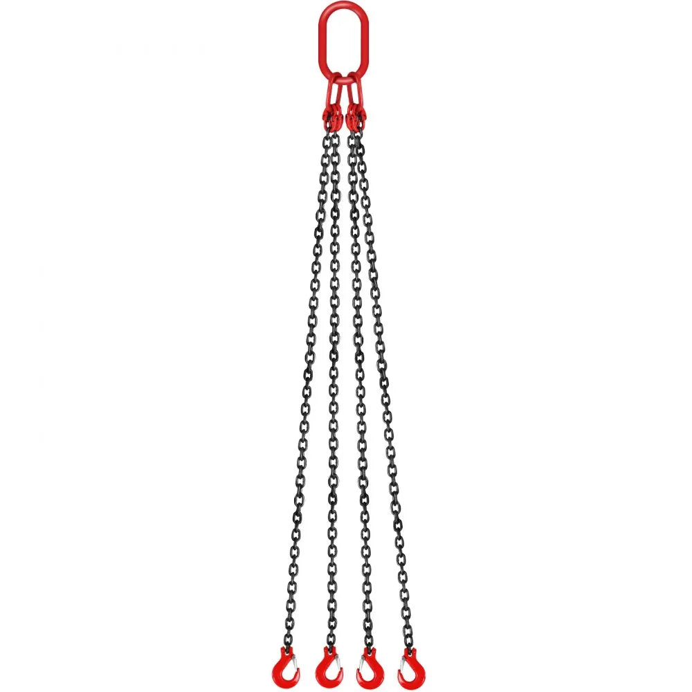 VEVOR Chain Sling, 5/16 inch x 10 ft Lifting Chains with Hooks, G80 Engine Chain Hoist Lifts, 11000 lbs/5 Ton Capacity Lifting Sling Chains for Engine Hoist, Engine Lift Chain with 4 Leg Grab Hooks