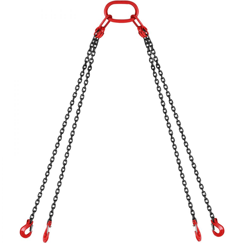 VEVOR Chain Sling, 5/16 inch x 10 ft Lifting Chains with Hooks, G80 Engine Chain Hoist Lifts, 11000 lbs/5 Ton Capacity Lifting Sling Chains for Engine Hoist, Engine Lift Chain with 4 Leg Grab Hooks