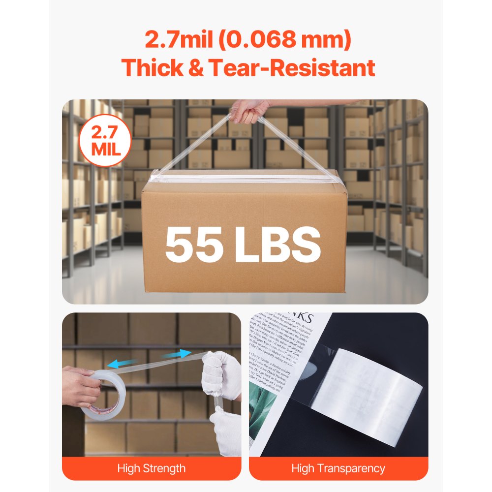 VEVOR Clear Packing Tape, 3 inches Core, 24 Rolls 3 Inches x 65 Yards Packing Tape, 2.7 Mil Thick, Heavy Duty Packaging Tape Designed for Moving, Storage and Packing, Shipping and Mailing, Office
