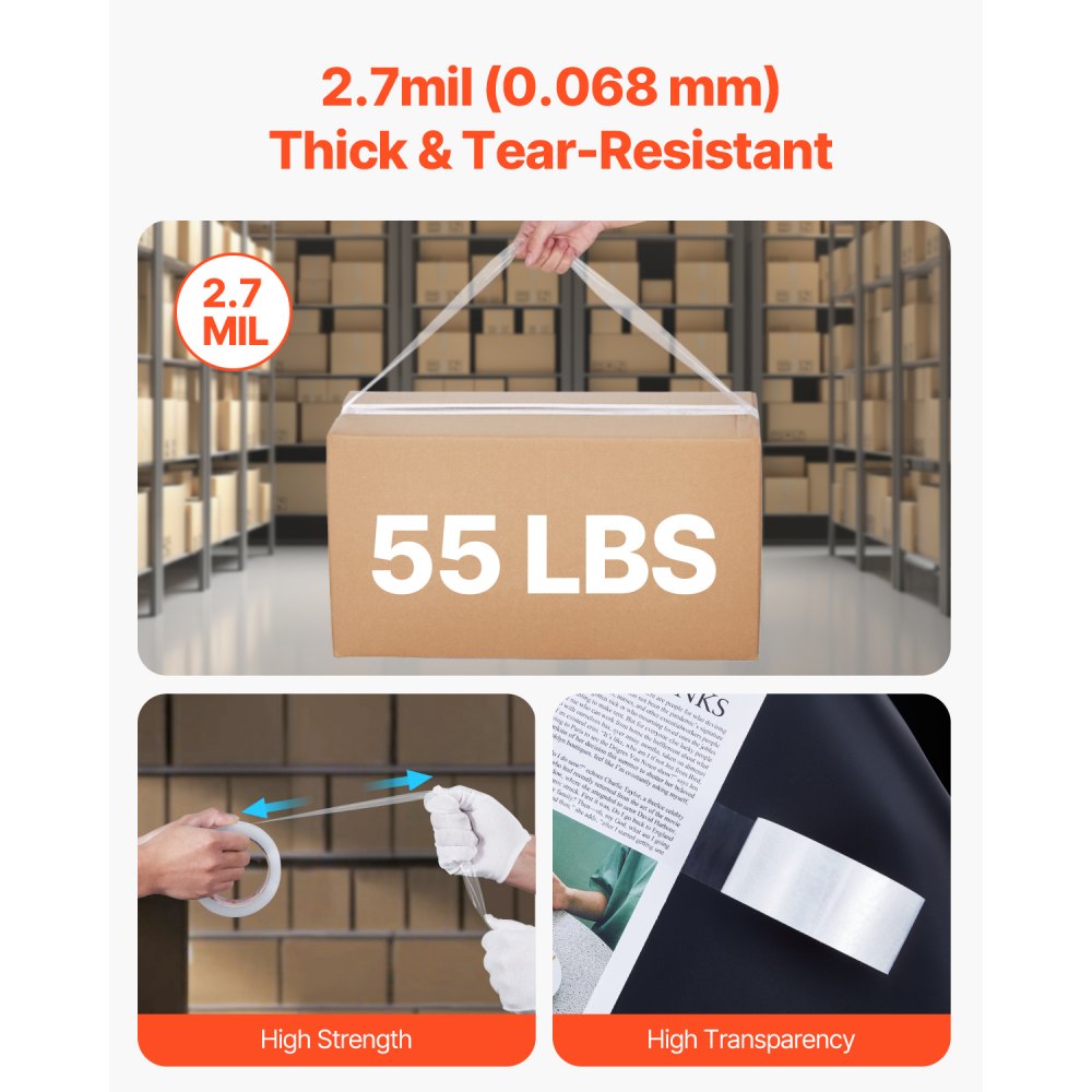 VEVOR Clear Packing Tape, 3 inches Core, 36 Rolls 1.88 Inches x 65 Yards Packing Tape, 2.7 Mil Thick, Heavy Duty Packaging Tape Designed for Moving, Storage and Packing, Shipping and Mailing, Office