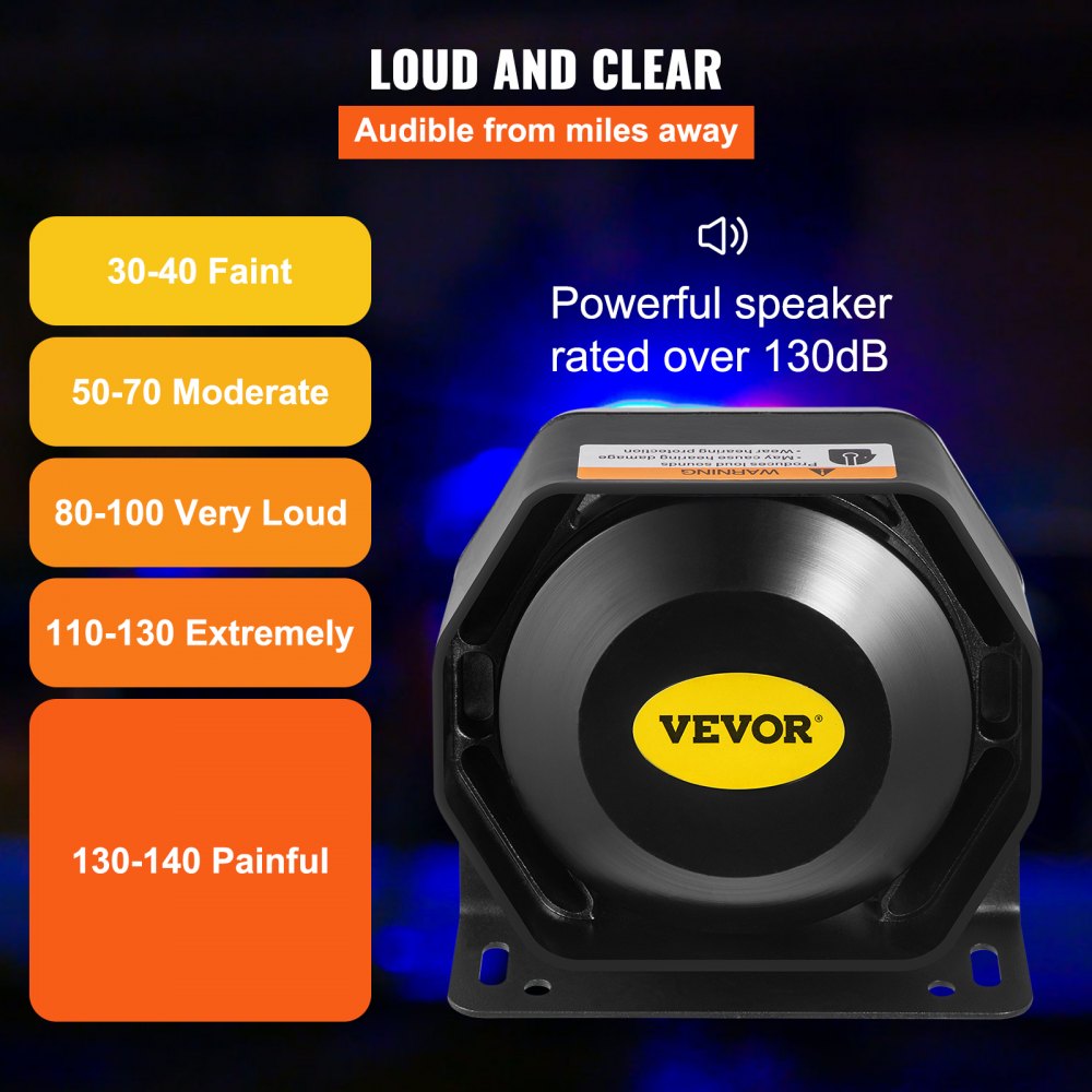VEVOR Police Siren PA System, 400W 8 Sound Loud Car Warning, Police Fire Emergency Alarm Fire Siren, 2 Horn PA Speaker MIC System Vehicle Siren
