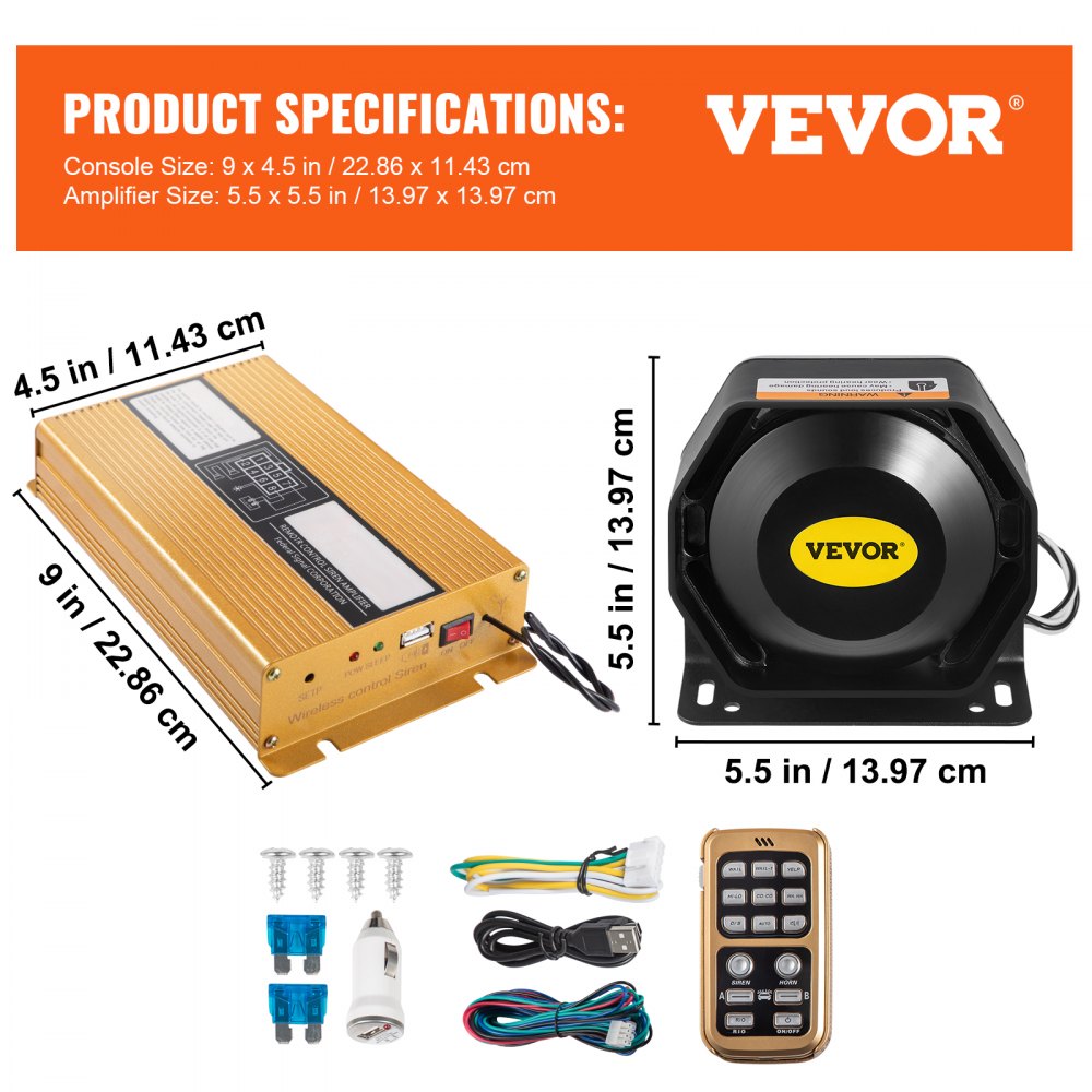 VEVOR Police Siren PA System, 400W 8 Sound Loud Car Warning, Police Fire Emergency Alarm Fire Siren, 2 Horn PA Speaker MIC System Vehicle Siren