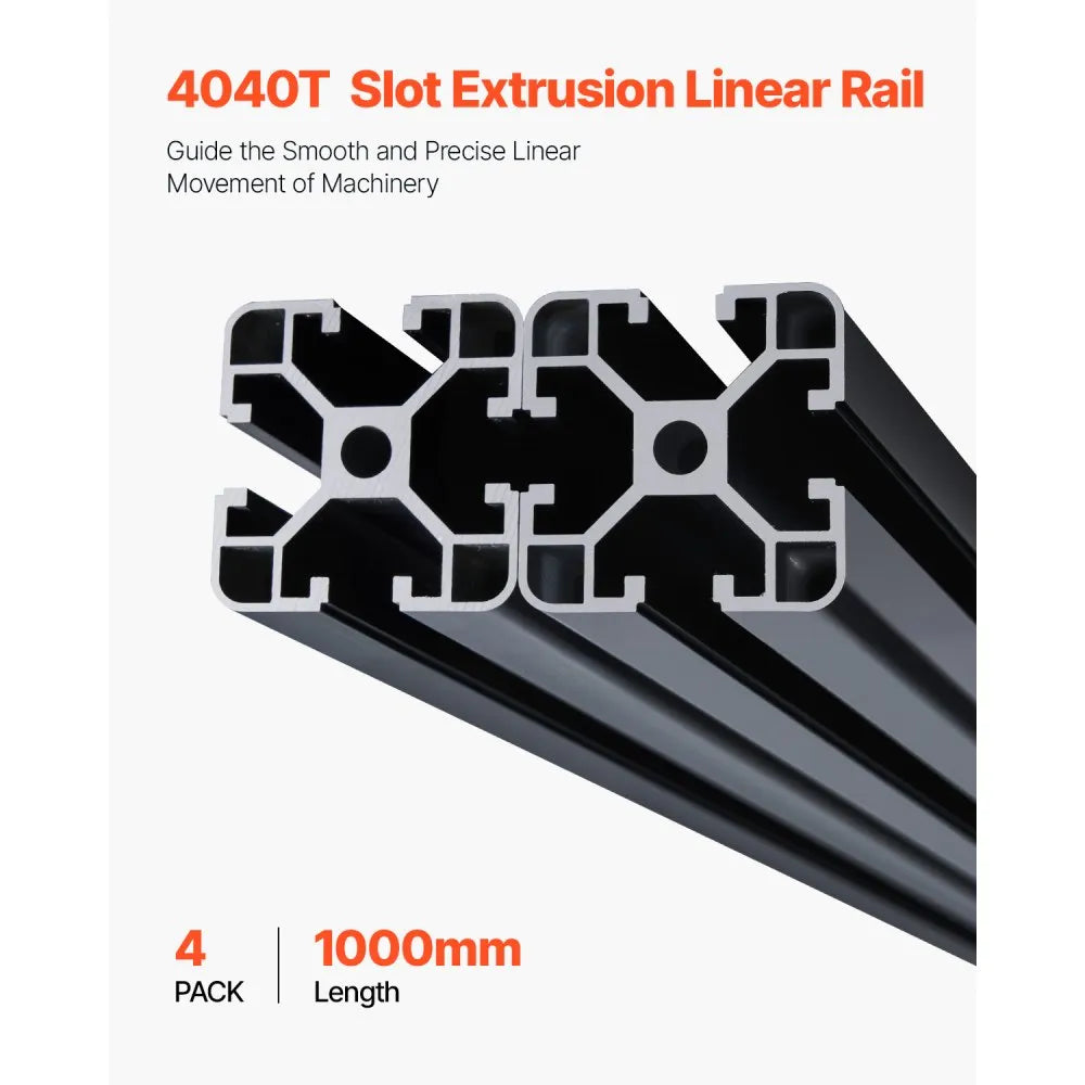 VEVOR 4PCS 39.4 in (1000mm) T Slot 4040 Aluminum Extrusion Profile, European Standard Anodized Linear Rail, High-Strength Extruded Aluminum Rail for 3D Printer, CNC Machine DIY, Laser Engraving, Black