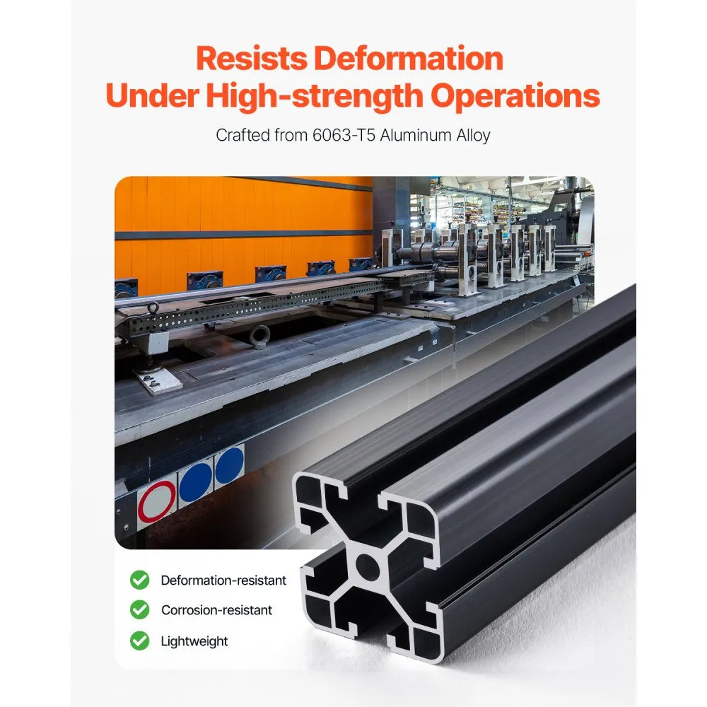 VEVOR 4PCS 39.4 in (1000mm) T Slot 4040 Aluminum Extrusion Profile, European Standard Anodized Linear Rail, High-Strength Extruded Aluminum Rail for 3D Printer, CNC Machine DIY, Laser Engraving, Black