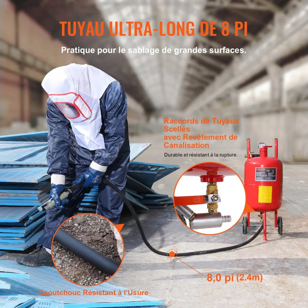 VEVOR 10Gal/40L Sandblaster Equipped with Nozzle Shut-Off Valve Pressure Gauge Ceramic Nozzle 2.5m Hose Filling Funnel Watertrap 6\" Rubber Wheels Grit Power Sand Blasters Portable Sandblasting Equipm