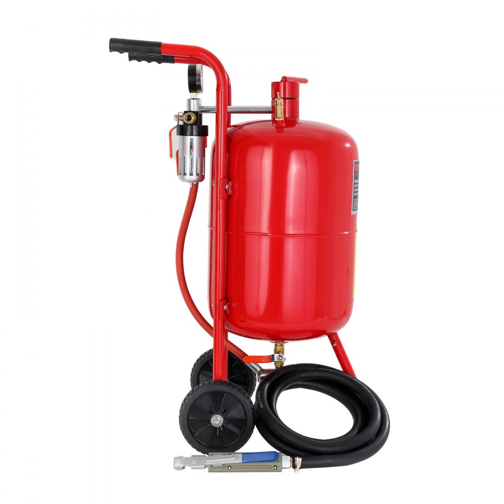 VEVOR 10Gal/40L Sandblaster Equipped with Nozzle Shut-Off Valve Pressure Gauge Ceramic Nozzle 2.5m Hose Filling Funnel Watertrap 6\" Rubber Wheels Grit Power Sand Blasters Portable Sandblasting Equipm