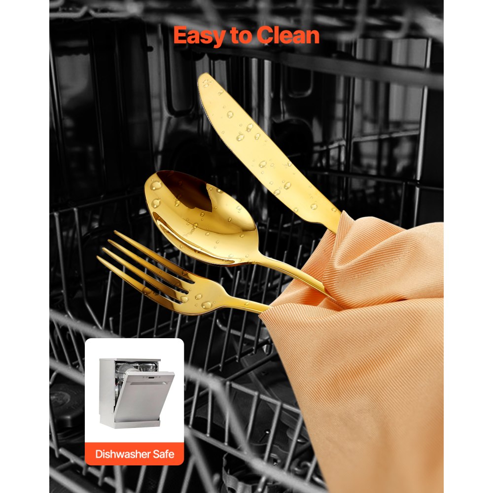 VEVOR 100-Piece Gold Silverware Set, Food-Grade Stainless Steel Flatware Utensils for 20, Mirror Finished Cutlery Set, Dishwasher Safe Eating Tableware for Kitchen Home, Include Knife Fork Spoon