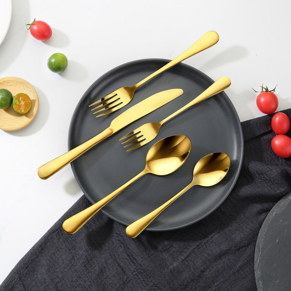 VEVOR 100-Piece Gold Silverware Set, Food-Grade Stainless Steel Flatware Utensils for 20, Mirror Finished Cutlery Set, Dishwasher Safe Eating Tableware for Kitchen Home, Include Knife Fork Spoon