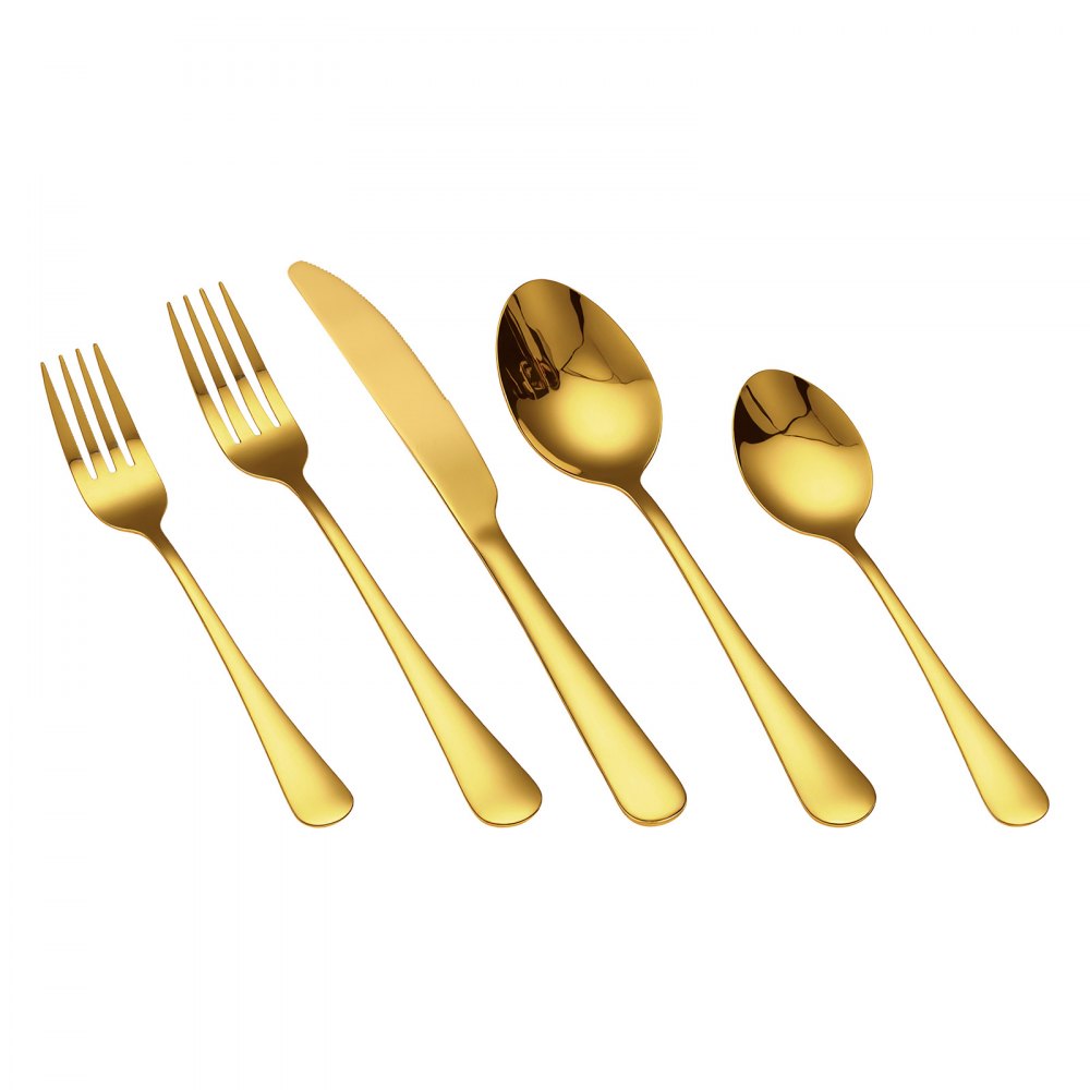 VEVOR 100-Piece Gold Silverware Set, Food-Grade Stainless Steel Flatware Utensils for 20, Mirror Finished Cutlery Set, Dishwasher Safe Eating Tableware for Kitchen Home, Include Knife Fork Spoon