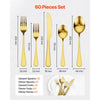 VEVOR 60-Piece Gold Silverware Set, Food-Grade Stainless Steel Flatware Utensils for 12, Mirror Finished Cutlery Set, Dishwasher Safe Eating Tableware for Kitchen Home, Include Knife Fork Spoon