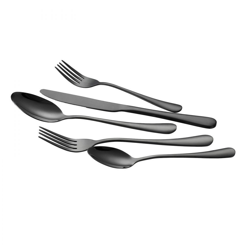VEVOR 30-Piece Black Silverware Set, Food-Grade Stainless Steel Flatware Utensils for 6, Mirror Finished Cutlery Set, Dishwasher Safe Eating Tableware for Kitchen Home, Include Knife Fork Spoon