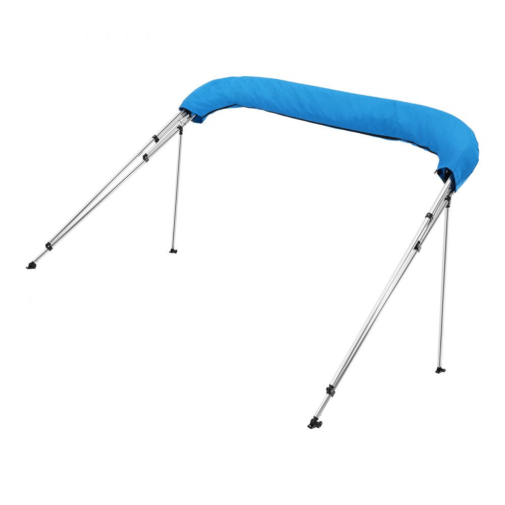 VEVOR 4 Bow Boat Bimini Tops, 600D Polyester Canopy with Aluminum Alloy Frame, Waterproof & Sun Shade Boat Awning Canopy with Storage Bag, 2 Support Poles, 4 Straps, 8'Lx(91"-96")Wx54"H, Pacific Blue