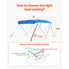 VEVOR 4 Bow Boat Bimini Tops, 600D Polyester Canopy with Aluminum Alloy Frame, Waterproof & Sun Shade Boat Awning Canopy with Storage Bag, 2 Support Poles, 4 Straps, 96"Lx(67"-72")Wx54"H, Pacific Blue