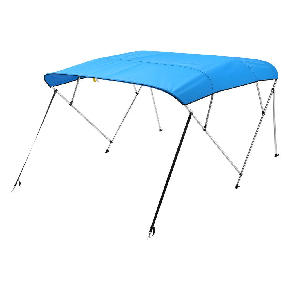 VEVOR 4 Bow Boat Bimini Tops, 600D Polyester Canopy with Aluminum Alloy Frame, Waterproof & Sun Shade Boat Awning Canopy with Storage Bag, 2 Support Poles, 4 Straps, 96"Lx(85"-90")Wx54"H, Pacific Blue