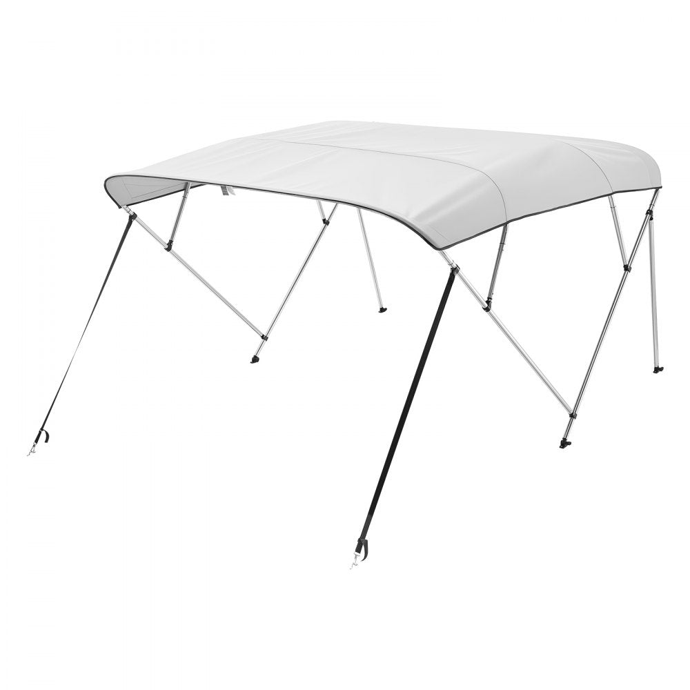 VEVOR 4 Bow Boat Bimini Tops, 600D Polyester Canopy with Aluminum Alloy Frame, Waterproof & Sun Shade Boat Awning Canopy with Storage Bag, 2 Support Poles, 4 Straps, 96"Lx(85"-90")Wx54"H, Light Grey