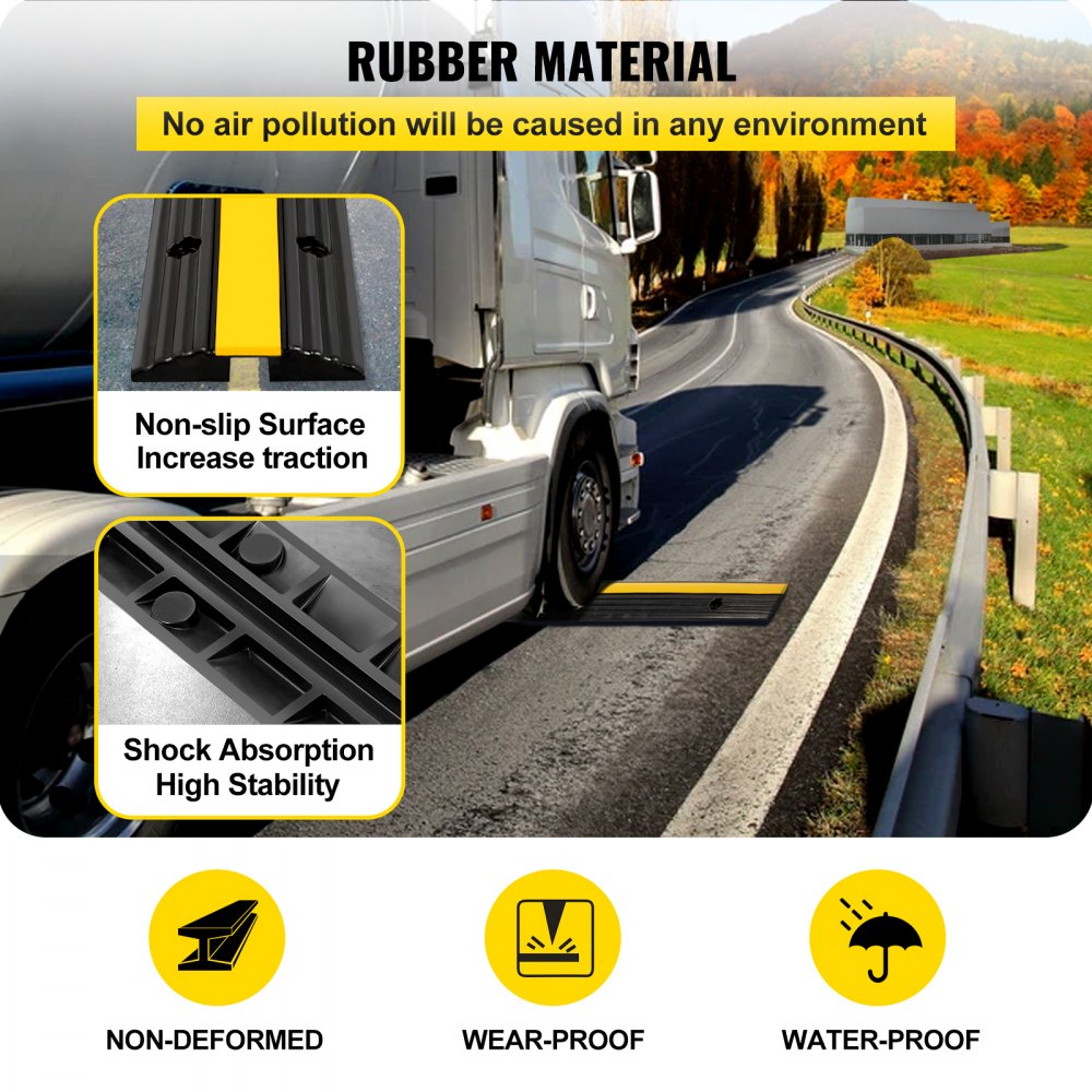 VEVOR 4 Pack of 1-Channel Rubber Cable Protector Ramps Heavy Duty 22046Lbs Load Capacity Cable Wire Cord Cover Ramp Speed Bump Driveway Hose Cable Ramp Protective Cover