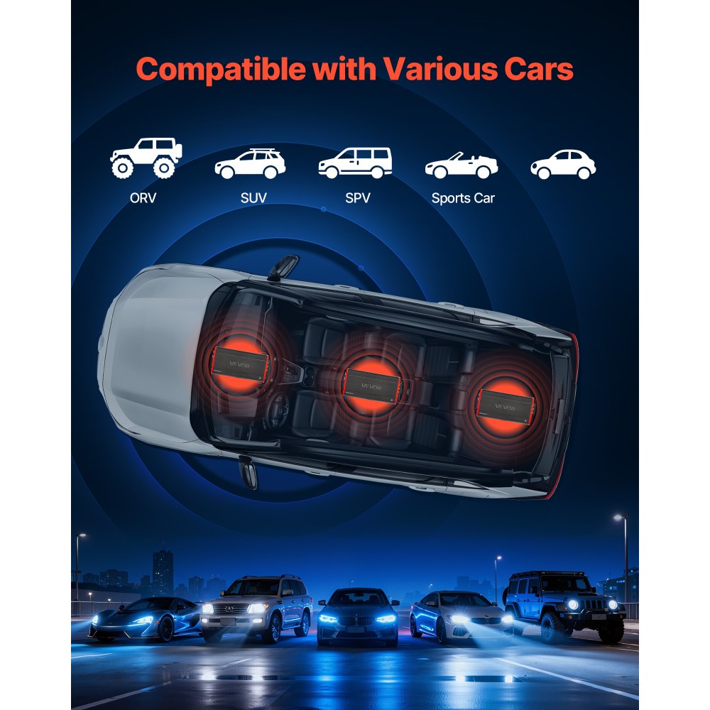 VEVOR 4 Channel Car Audio Amplifier 2 Ohm Stable Bridgeable Class D Full Range Amp Max Power 4 x 272W @ 4 Ohm / 4 x 400W @ 2 Ohm for Car SUV Truck Off-Road