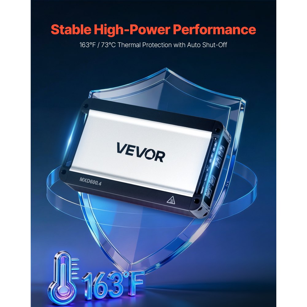 VEVOR 4 Channel Car Audio Amplifier 2 Ohm Stable Bridgeable Class D Full Range Amp Max Power 4 x 420W @ 4 Ohm / 4 x 600W @ 2 Ohm for Car SUV Truck Off-Road