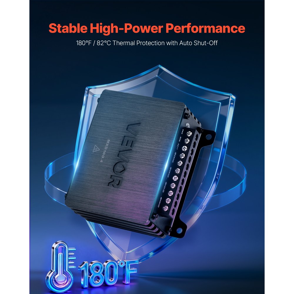 VEVOR 4 Channel Car Audio Amplifier 2 Ohm Stable Bridgeable Class D Full Range Amp Max Power 4 x 110W @ 4 Ohm / 4 x 160W @ 2 Ohm for Car SUV Truck Off-Road