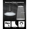 Secure and stable installation with 7 ft power cord, hook ring, security cable (infographic)