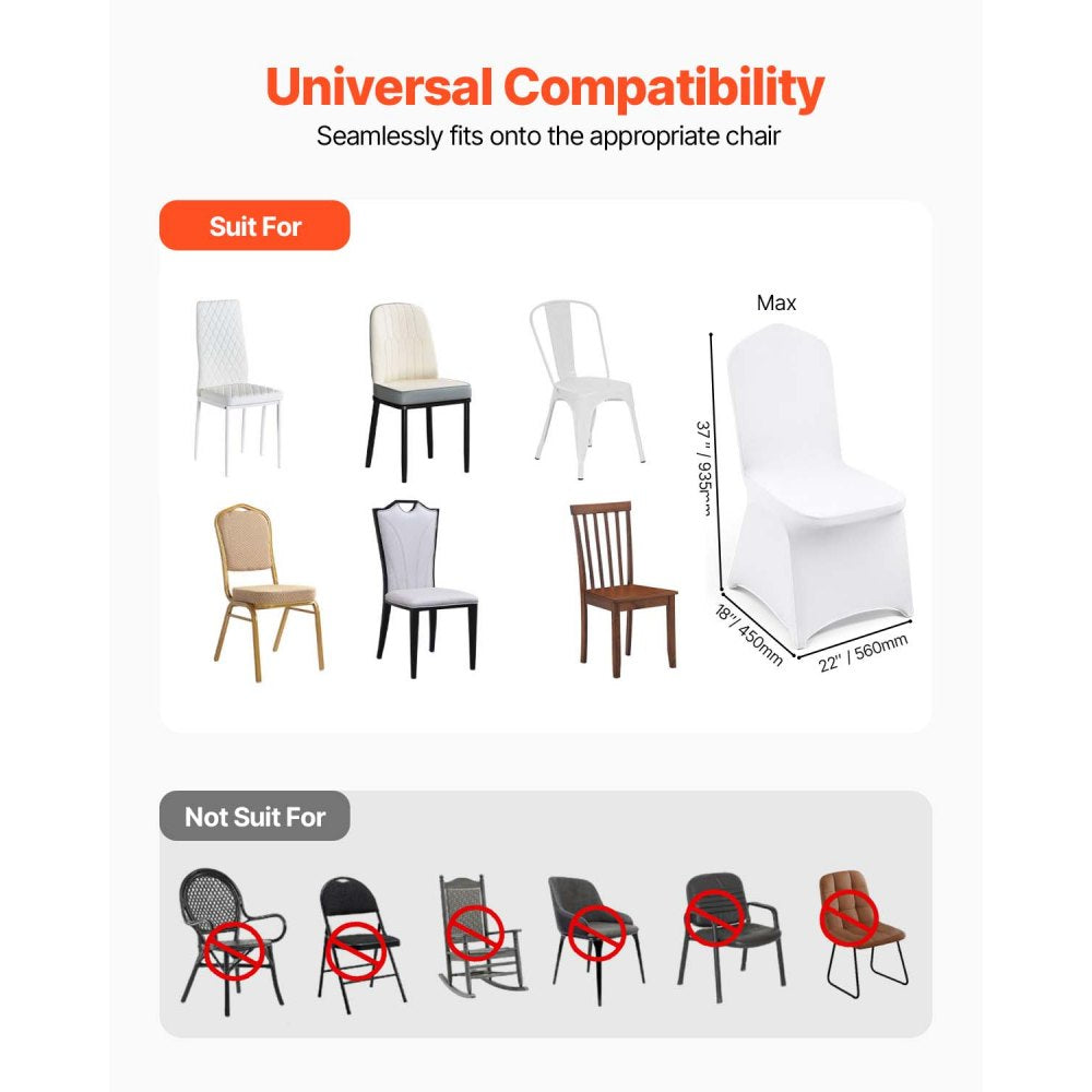 VEVOR Stretch Spandex Folding Chair Covers, Universal Fitted Chair Cover, Removable Washable Protective Slipcovers, for Wedding, Holiday, Banquet, Party, Celebration, Dining (50PCS White)