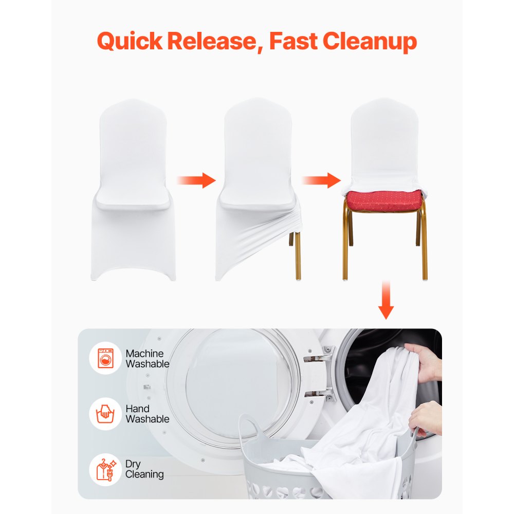 VEVOR Stretch Spandex Folding Chair Covers, Universal Fitted Chair Cover, Removable Washable Protective Slipcovers, for Wedding, Holiday, Banquet, Party, Celebration, Dining (50PCS White)