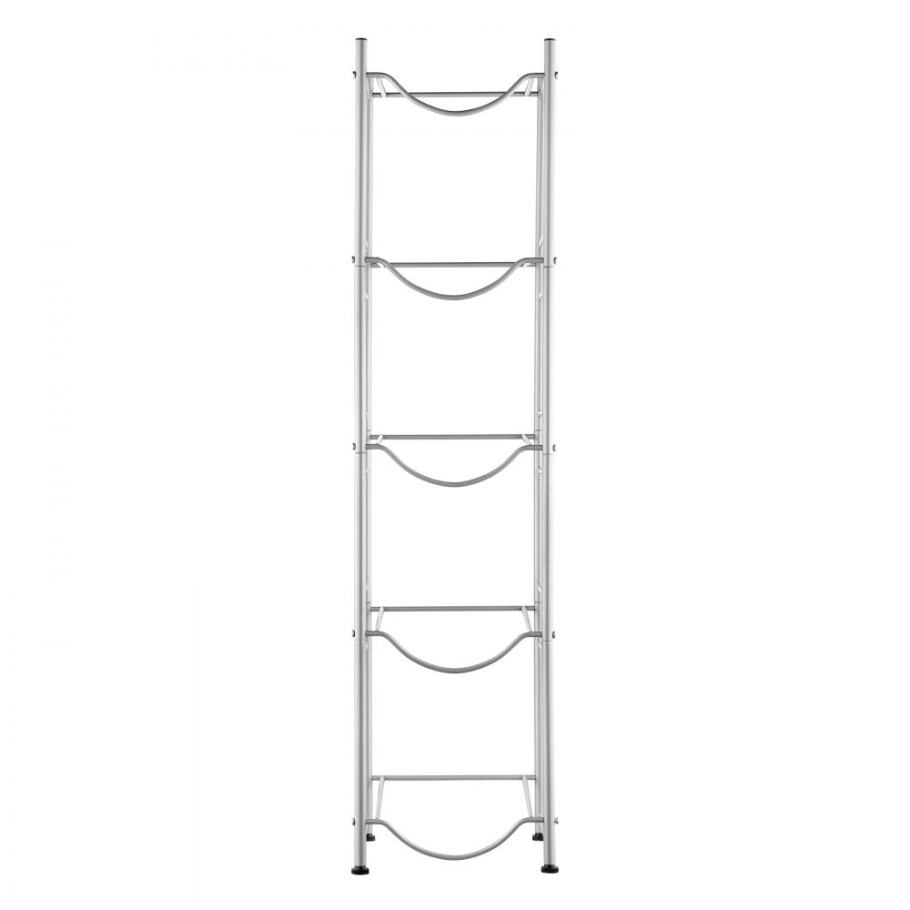 VEVOR 5 Tiers Water Jug Holder, 5 Gallon Water Bottle Holder, Single Row Water Bottle Rack for 5 Bottles, Heavy Duty Water Jug Rack for Kitchen, Office, Living Room, Silver