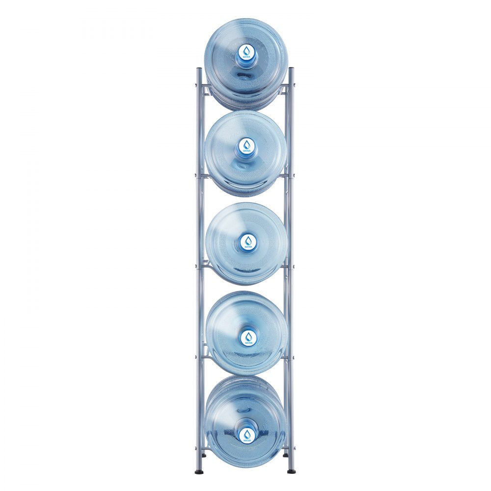 VEVOR 5 Tiers Water Jug Holder, 5 Gallon Water Bottle Holder, Single Row Water Bottle Rack for 5 Bottles, Heavy Duty Water Jug Rack for Kitchen, Office, Living Room, Silver