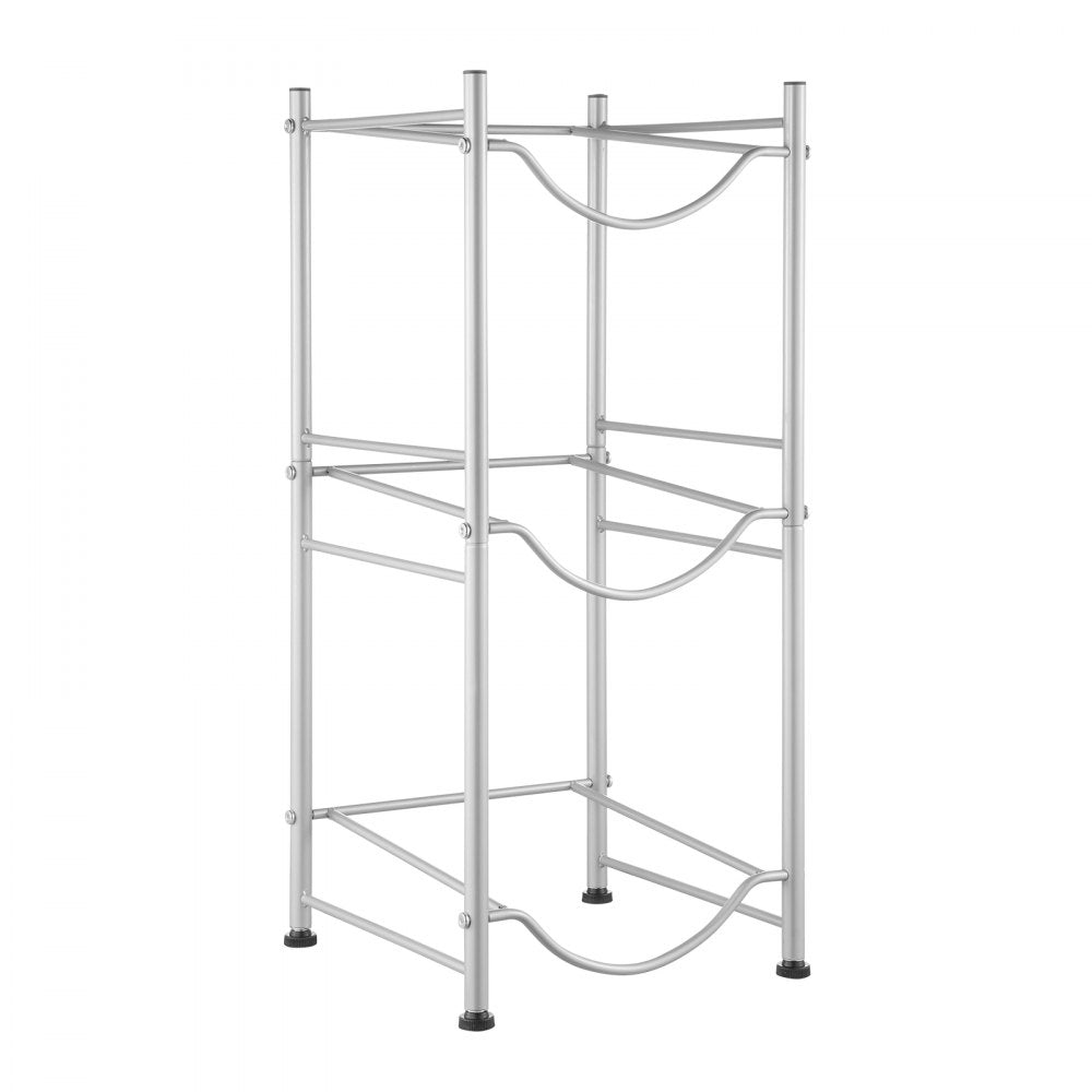 VEVOR 3 Tiers Water Jug Holder, 5 Gallon Water Bottle Holder, Single Row Water Bottle Rack for 3 Bottles, Heavy Duty Water Jug Rack for Kitchen, Office, Living Room, Silver
