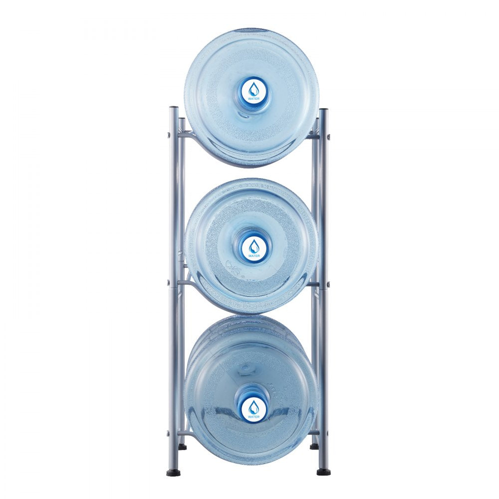 VEVOR 3 Tiers Water Jug Holder, 5 Gallon Water Bottle Holder, Single Row Water Bottle Rack for 3 Bottles, Heavy Duty Water Jug Rack for Kitchen, Office, Living Room, Silver