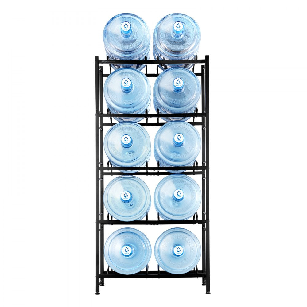 VEVOR 5 Tiers Water Jug Holder, 5 Gallon Water Bottle Holder, Double Row Water Bottle Rack for 10 Bottles, Heavy Duty Water Jug Rack for Kitchen, Office, Living Room, Black