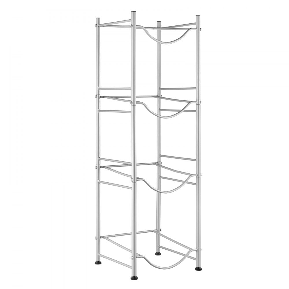 VEVOR 4 Tiers Water Jug Holder, 5 Gallon Water Bottle Holder, Single Row Water Bottle Rack for 4 Bottles, Heavy Duty Water Jug Rack for Kitchen, Office, Living Room, Silver