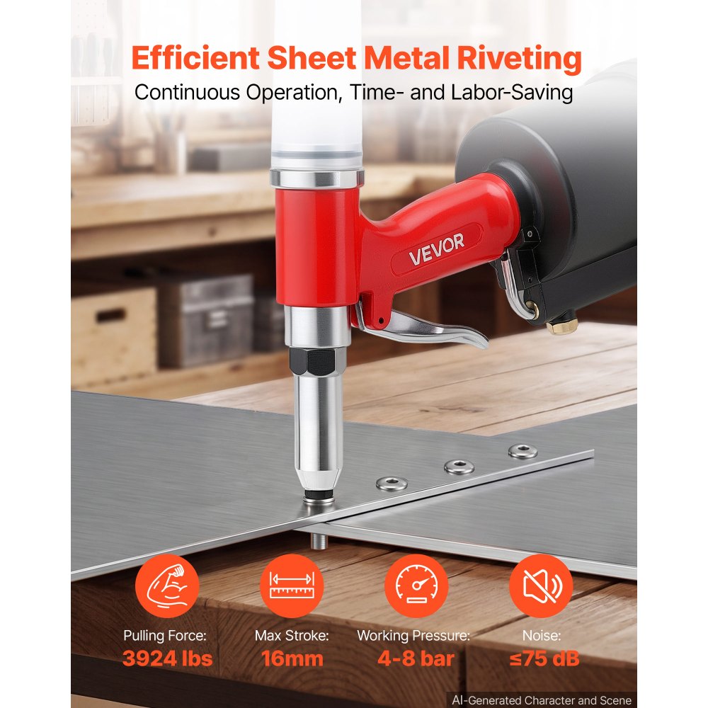 VEVOR Pneumatic Rivet Gun Kit with 3/32" 1/8" 5/32" 3/16" 1/4" Nosepieces, 3924 LBS Pulling Force, 3-Claw Secure Grip, Air Pop Riveter Tool for Automotive, Construction, Industrial Manufacturing